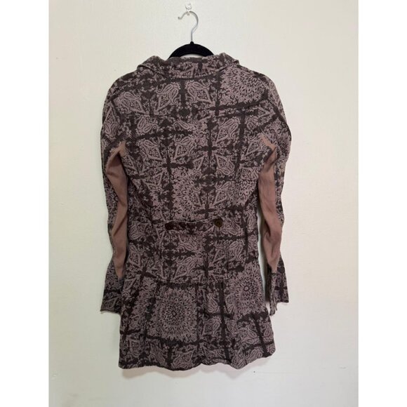 Free People Ramie Brown and Tan Floral Paisley Boho Trench Jacket Size 6 - Picture 3 of 9